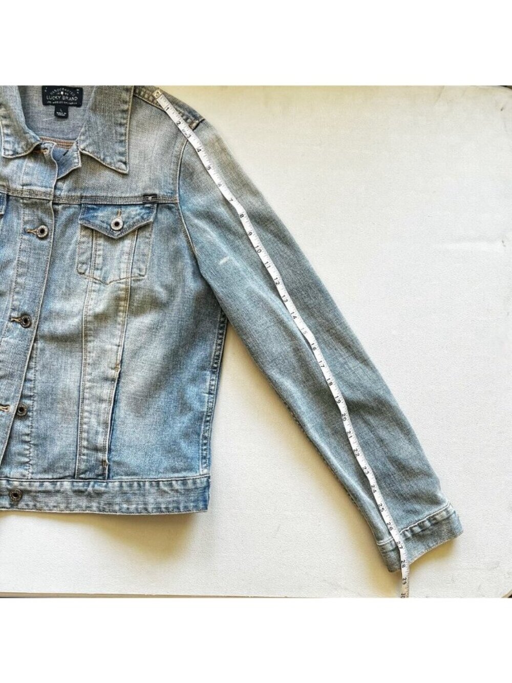 Boho Country Patchwork Denim Jacket Women Sz L Concert Trucker Western Rare - Picture 12 of 12